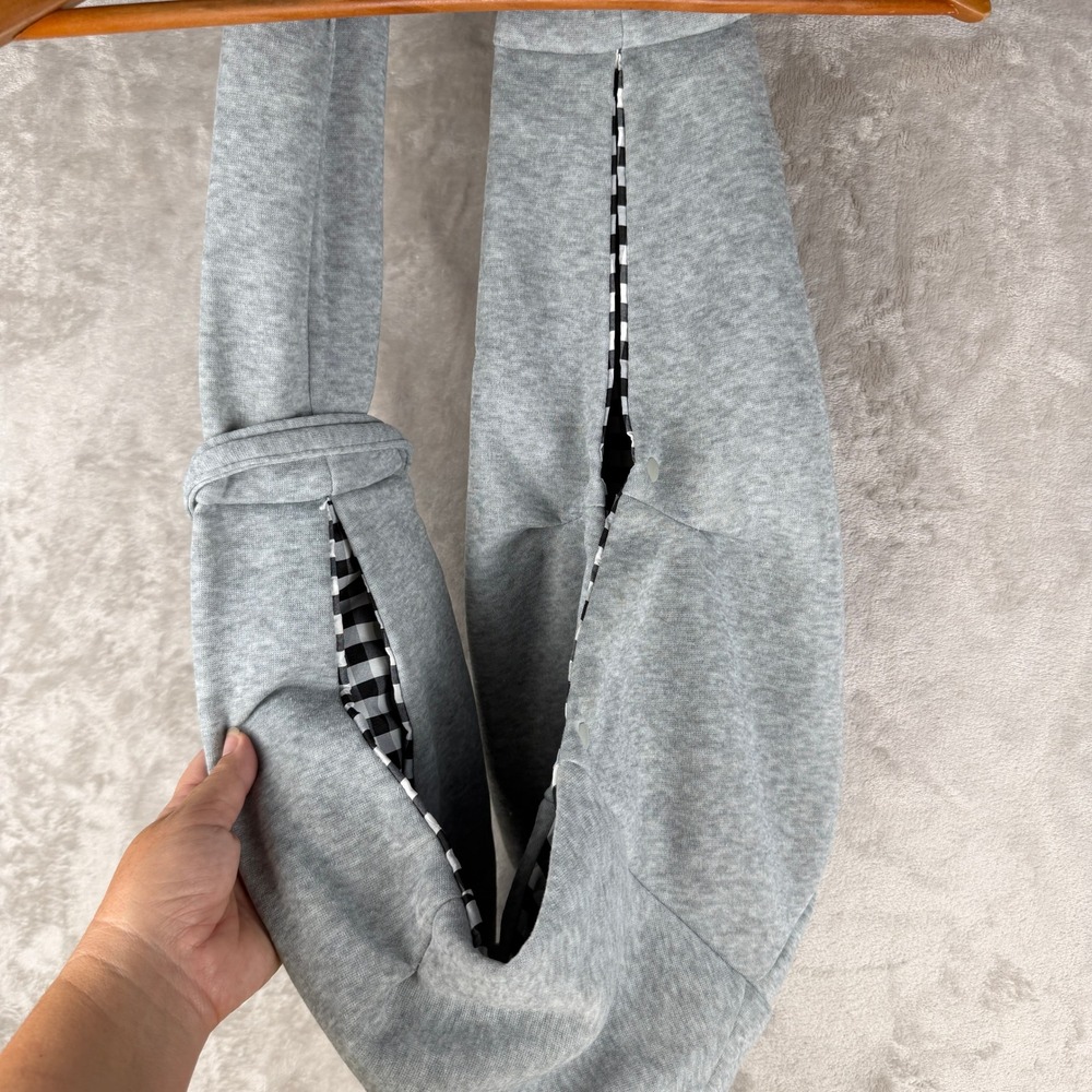 Gray Jersey Knit Pet Sling Carrier Reversible Gingham Lining with Safety Leash